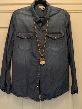 Calvin Klein Chambray Buttondown Shirt w/Pearl Snap Buttons & Pockets - XXL
